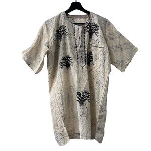 Vintage kunstbomen bedrukte tuniek, katoenen boho-geborduurde top, lang T-shirt met korte mouwen, één maat