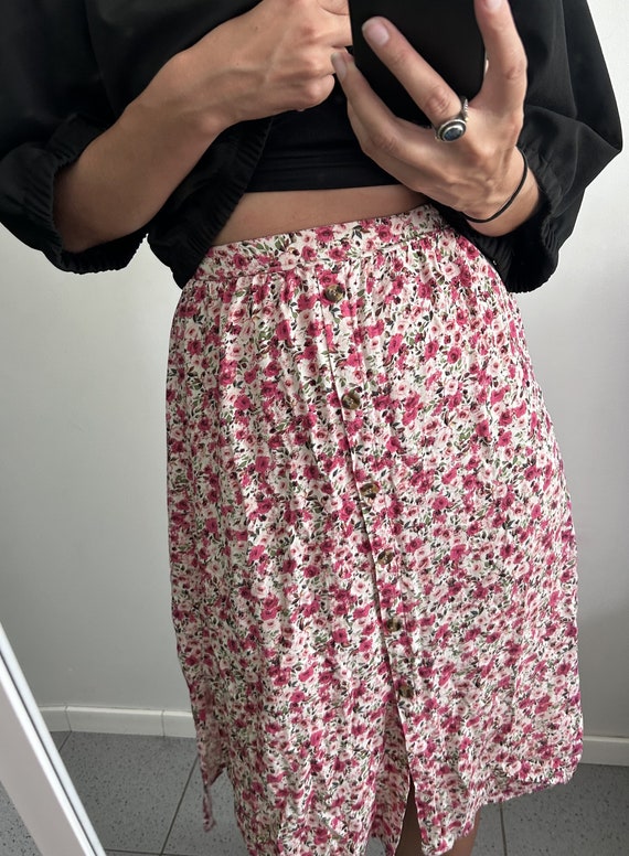 Romantic Bubble Pink Skirt / Cute Roses Printed S… - image 3