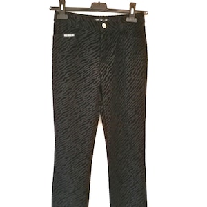 90-tals svarta zebrajeans, korta smala byxor, 90-tals goth glamourbyxor, streetchic mode, XS