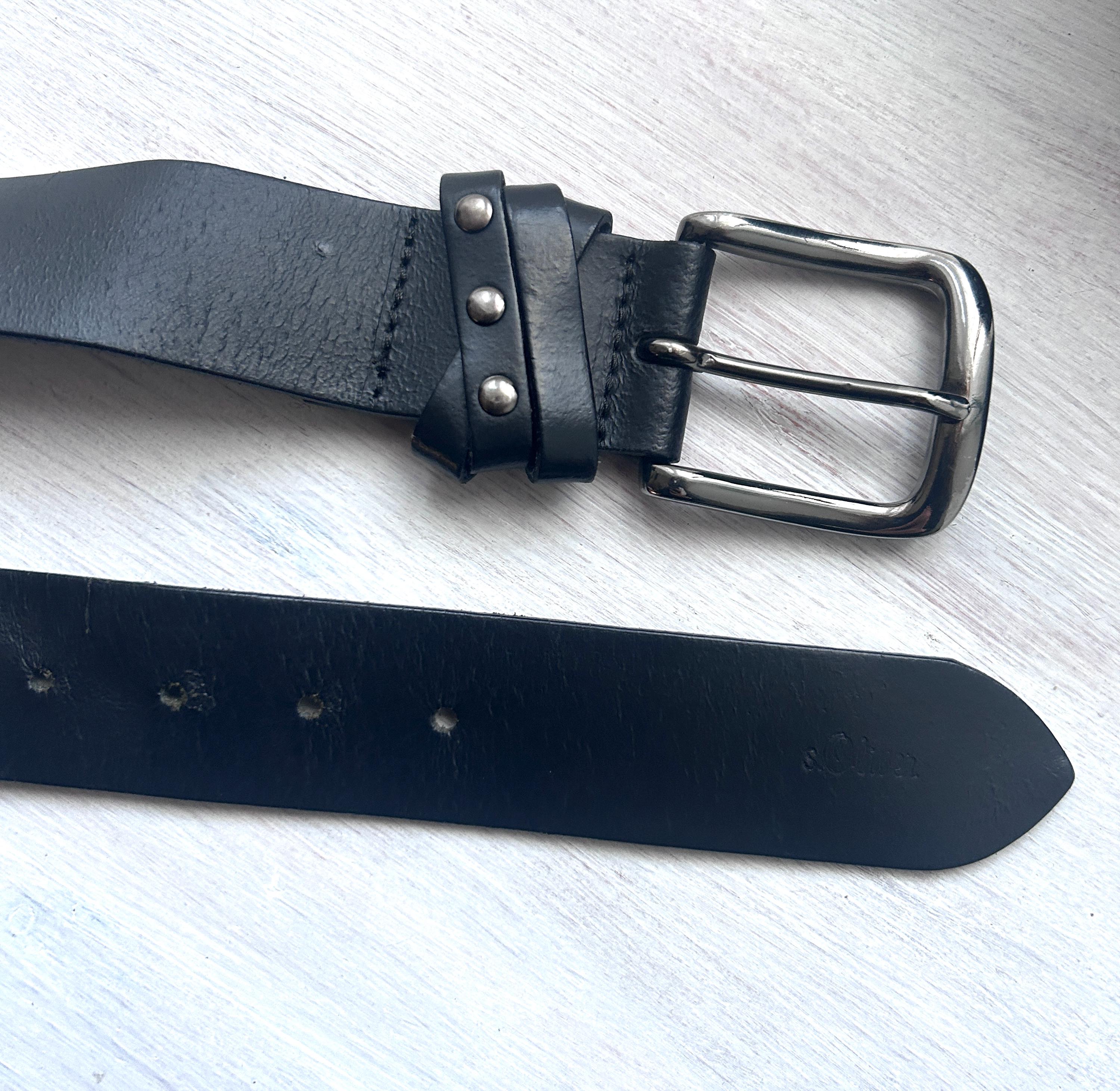 Vintage Studded Black Leather Belt: Y2K Gothic Silver Buckle 