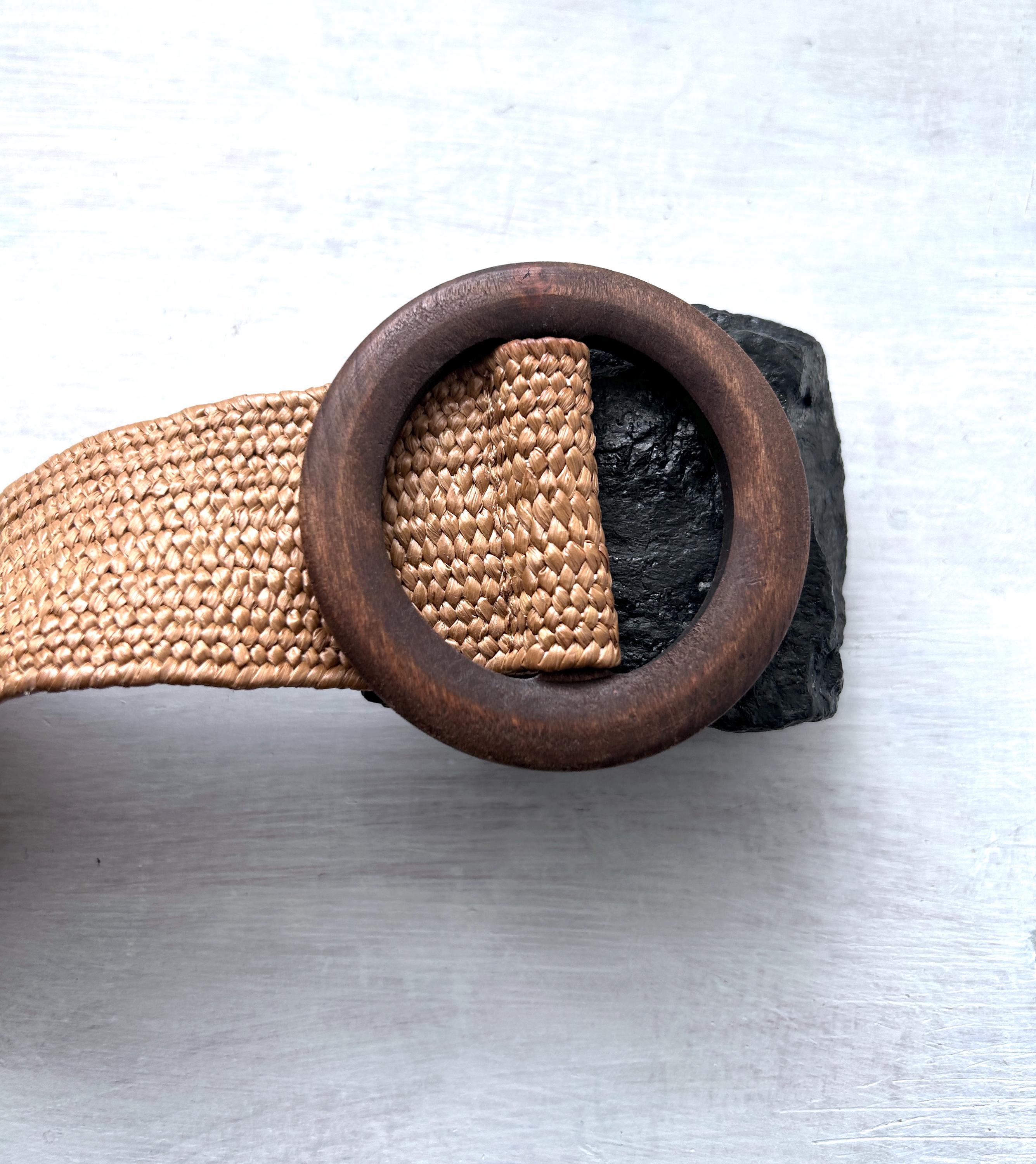 70s Woven Boho Belt: Wide Beige Belt With Wood Buckle - Etsy display picture 1