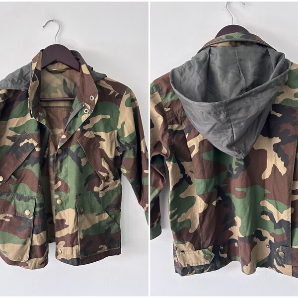 Veste vintage pour enfants / Vêtements militaires pour enfants / Veste camouflage / Veste camouflage à capuche - 6 ans