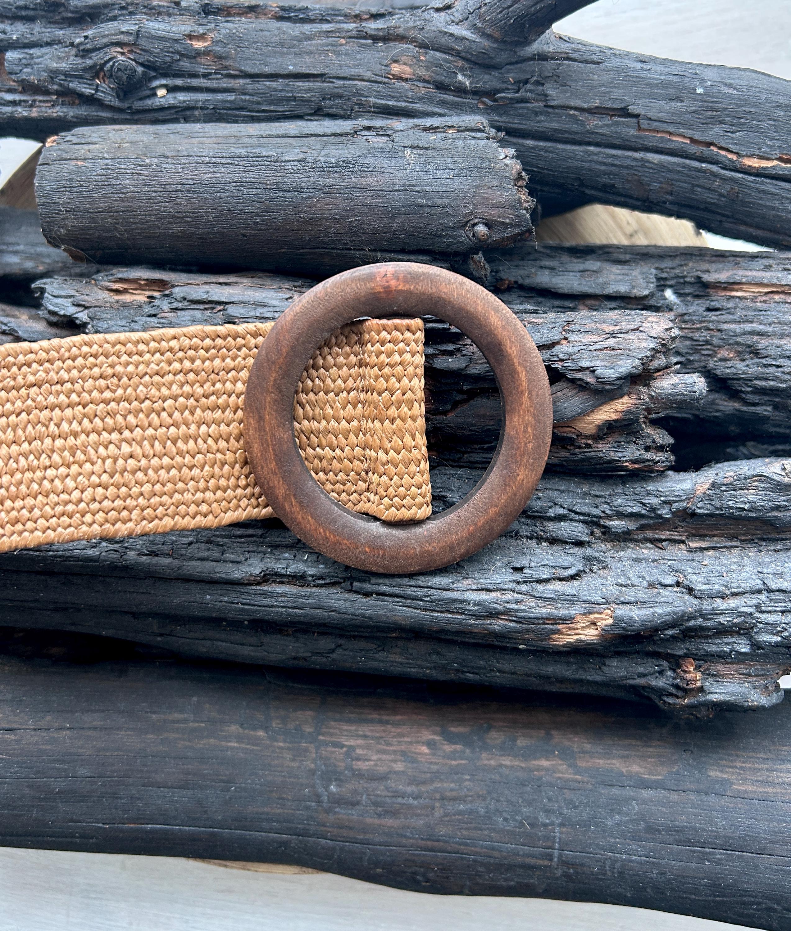 70s Woven Boho Belt: Wide Beige Belt With Wood Buckle - Etsy display picture 2