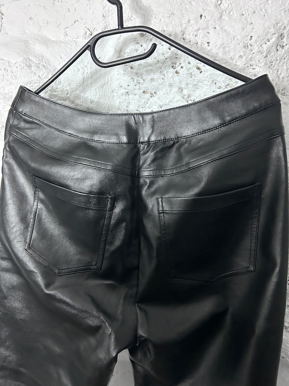 Eco leather Black Pants / Cropped Trousers With S… - image 9
