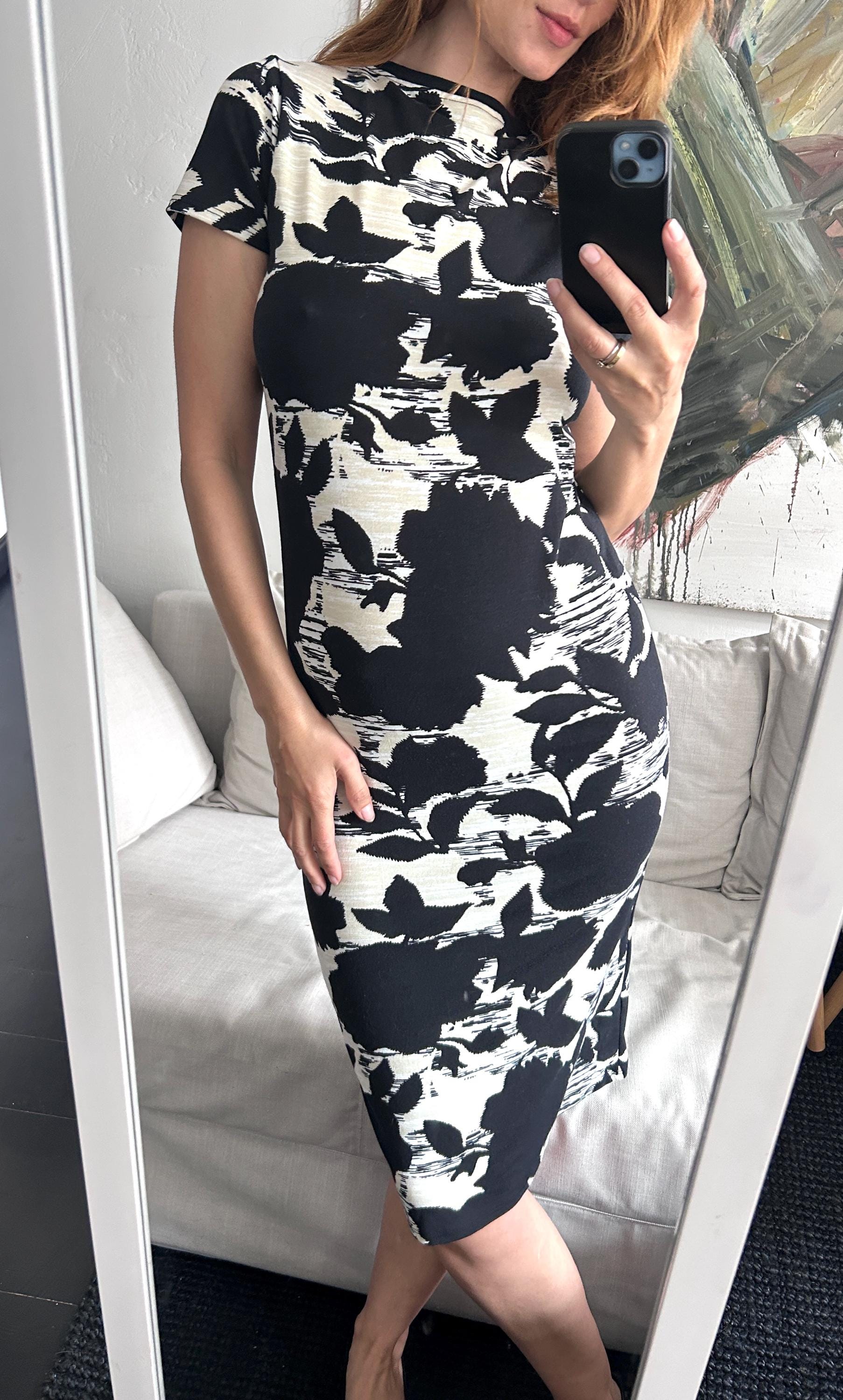 black floral print dresses knee length Black Floral Print Fit and Flare Dress