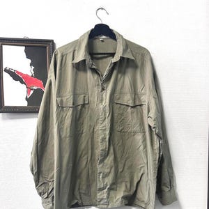 Chemise cargo vintage en coton kaki, veste utilitaire boutonnée, chemise décontractée unisexe, XXL