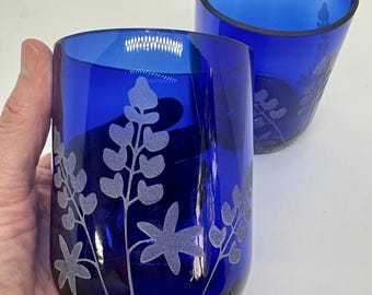 Set of 2 Bluebonnet Glasses - Handmade from Recycled Blue Bottles