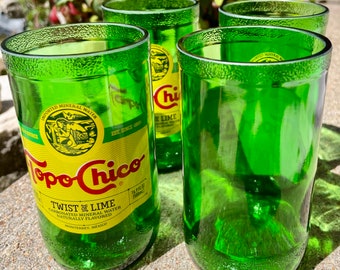 Set of 4 Green "Twist of Lime" Large Topo Chico Bottle Glasses