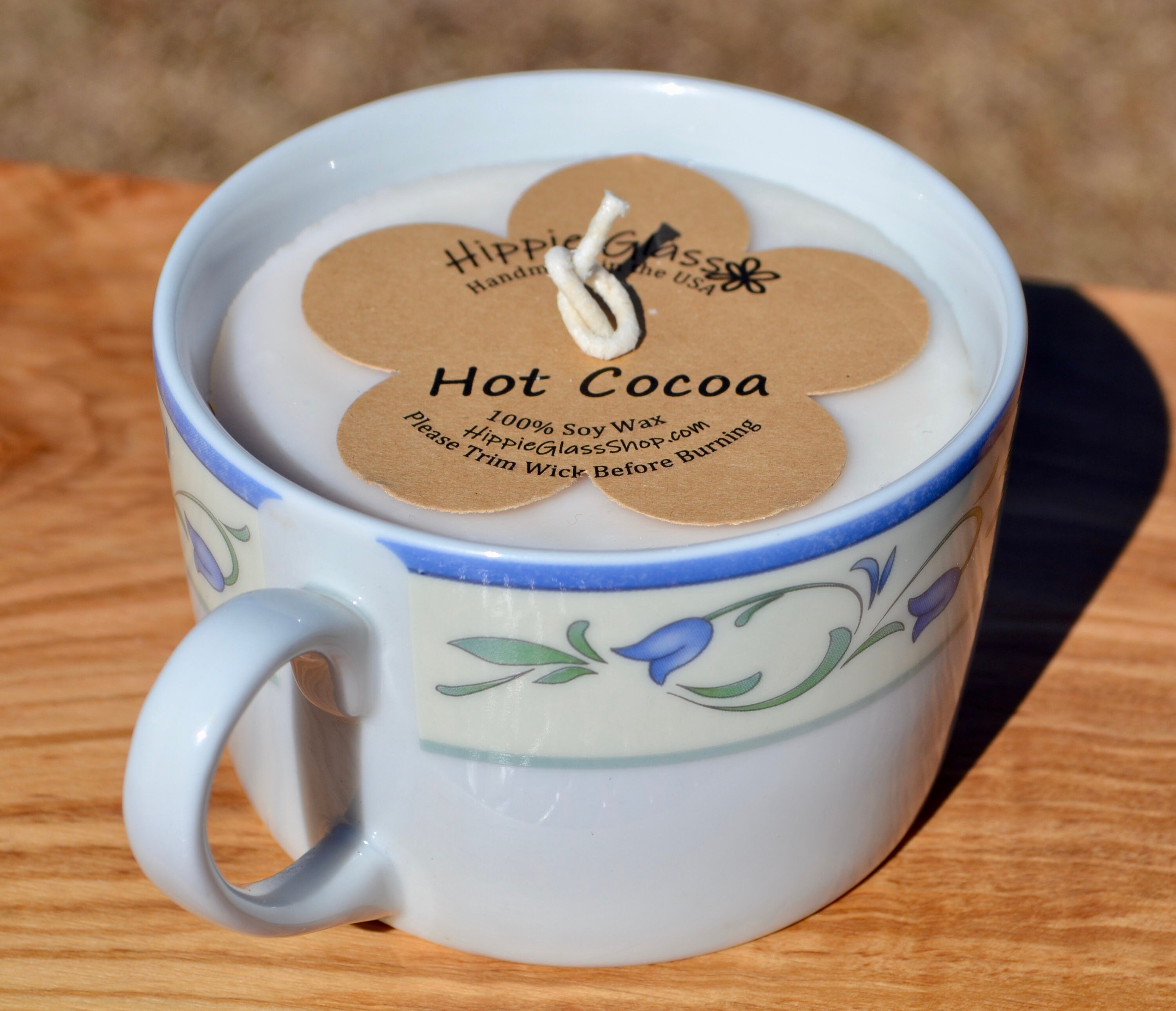 Hot Cocoa Soy Candle in Blue Flower Cup