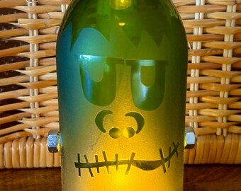 Frankenstein Candle Cover Handmade from Recycled Wine Bottle