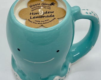 Critter Cups - Whimsical Octopus Mug filled with Honeydew Lemonade Scented Soy Candle