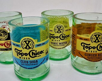 Unique 1 of a Kind Set of 4 Mixed Topo Chico Bottle Glasses