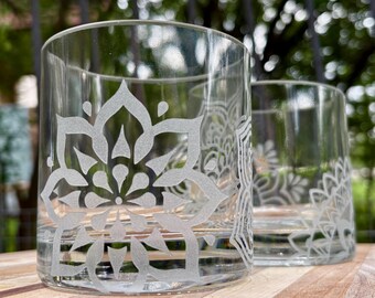 Handmade Lowball Glasses with Mandala Design Set of 2