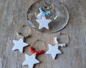 4th of July Wine Charms | Star Wine Glass Charms | Summer Entertaining | Hostess Gift | BBQ Party Decor