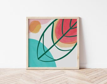 Impresión digital de cítricos de Palm Beach, arte mural costero moderno en tonos verde azulado y coral, póster botánico tropical imprimible, galería de pared de verano