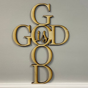 Placa de madeira gravada GOD is GOOD, decoração de parede de placa de madeira personalizada, placa de madeira cortada a laser, decoração de parede religiosa, placas de oração para sala de jantar