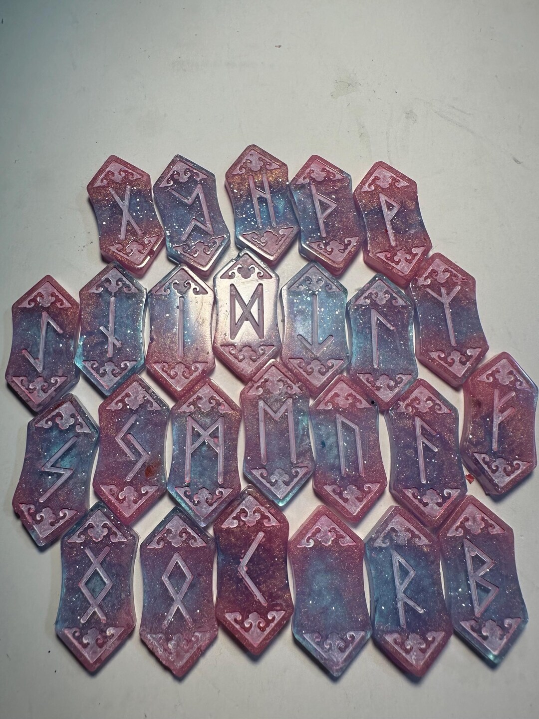 Resign Rune Cotton Candy Cosmos – Handmade Resin Rune Stone Set | Divination Runes ...