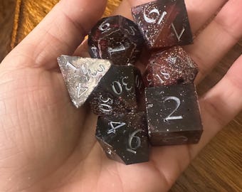 Blood Bounty Resin Dice Set | Black & Red Shimmer | Dark Fantasy DND Dice Set | Handmade Polyhedral Dice for RPG Sessions