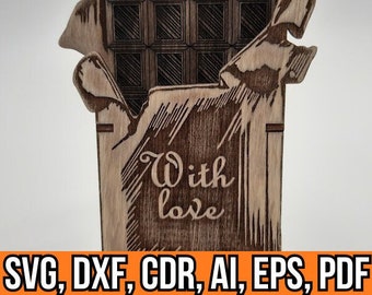 Chocolate Phone Stand Design. Wooden Phone Holder. Creative Phone Shelf Design. Svg, Dxf, Cdr, Ai, Eps, Pdf Files For Laser Cut.