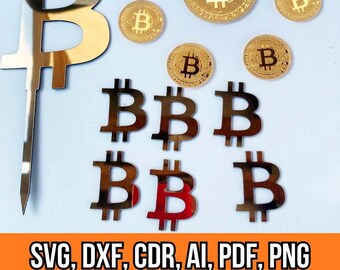 Bitcoin Graphics Bundle: SVG, DXF, PNG, Crypto Cake Topper for Laser Cut (Digital Download)