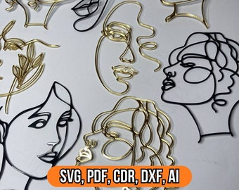 Woman Face Line Art Cake Topper Designs: Laser Cut Files (Digital Download)