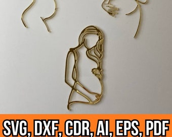 Pregnant Woman Line Art Cake Topper Designs: Laser Cut Files (Digital Download)