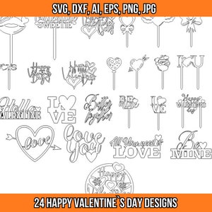 Fröhlichen Valentinstag. Bundle von Valentinstag Kuchen Topper Designs. SVG-Dateien, Dxf, Eps, Jpg, Png-Dateien für den Laserschnitt
