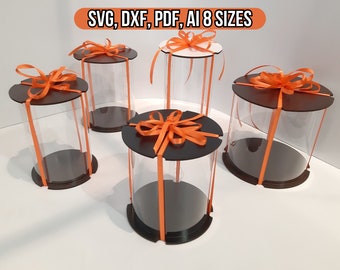 Round Transparent Cake Box DXF Laser Cut Files. Set Mini 8 Sizes - Vector Dxf Svg Ai Pdf Cdr Files For Laser Cutting Wood