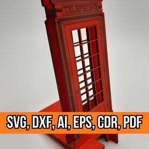 Britse Phone Booth-telefoonstandaard - Svg, Dxf, Ai, Eps, Cdr, Pdf-bestanden inbegrepen