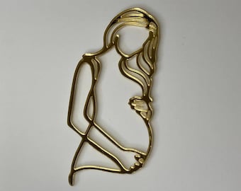 Line Art Pregnant Woman Cake Topper: Acrylic Baby Shower Decoration