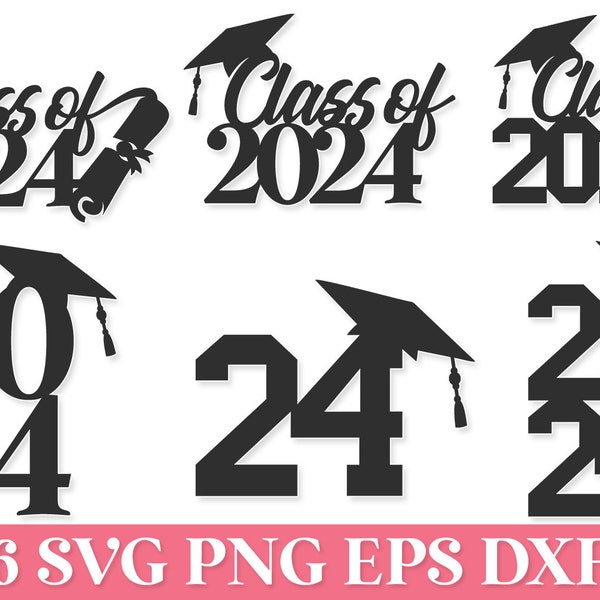 2024 Graduation Cake Toppers Bundle. Graduation Themed Decor. Class Of 2024 Laser Cut File. Svg, Dxf, Ai, Eps, Pdf, Png.