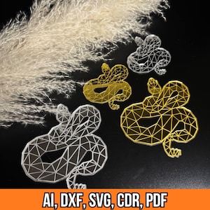 Arquivo de design de ornamento de cobra 2025. Símbolo de Ano Novo. Modelo de corte a laser geométrico. Decoração de Natal. Arquivos Dxf, Cdr, Ai, Pdf, SVG.