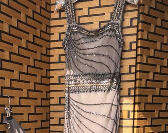 90er Jahre Brautkleid | SKALA | Bronze Perlen Kleid | Meerjungfrau Schwanz | 100% Seide | Vintage Kleid lang | Abiball | Abend | Cocktailkleid | Grösse M