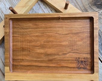 Cherry Wood Catch-All Tray – Geometric Bulldog Dog Edition, tray, organizer, wallet tray
