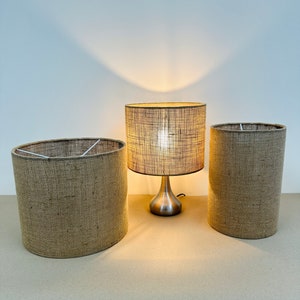 Natural hessian handmade ceiling shade or table standard drum lampshade available in different size.