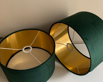 Nueva pantalla verde Pantallas de techo Pantalla de mesa y de pie Tela de terciopelo hecha a mano con forro de oro cepillado y plata.