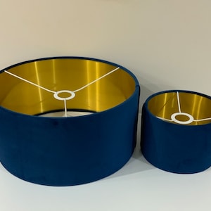 Abat-jour bleu pour plafonnier, table et lampadaire, matériau en velours avec doublure en or brossé et argent. image 3