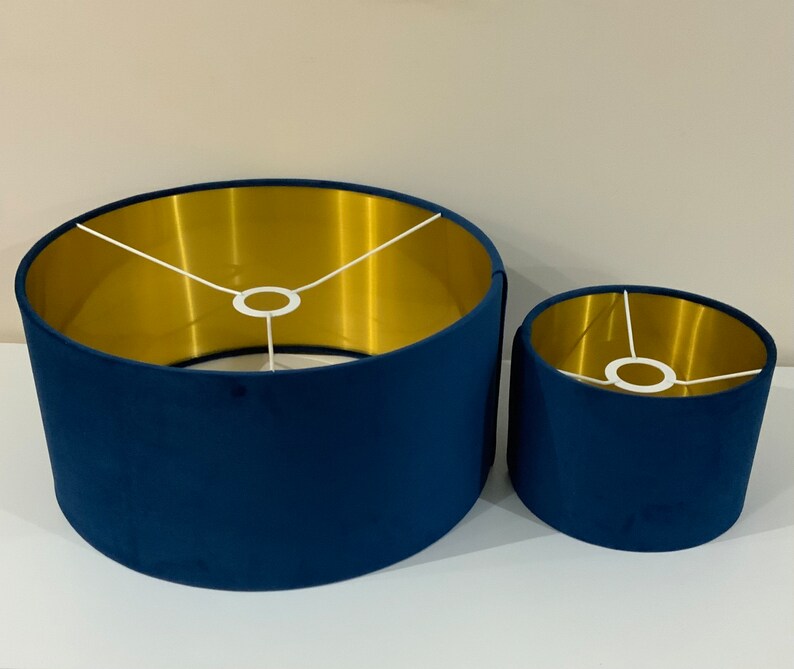 Abat-jour bleu pour plafonnier, table et lampadaire, matériau en velours avec doublure en or brossé et argent. image 3