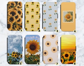 Sunflower Aesthetic Vegan Leather Flip Case Cover Wallet. For iPhone SE 6 7 8 XR  11 12 13 14 Max  . For Samsung   S8 S9 S10 S20 S21 S22 +