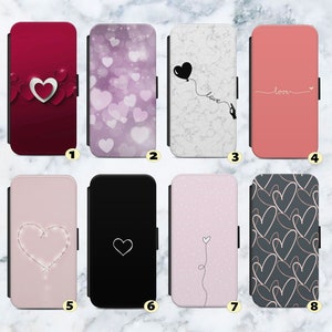 Love Hearts Aesthetic Vegan Leather Flip Case Cover Wallet. For iPhone SE 6 7 8 XR  11 12 13 14 14 Max  . For Samsung   S8 S9 S10 S20 S21 +