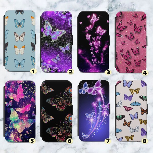 Cute Butterfly Butterflies Vegan Leather Flip Case Cover Wallet.For iPhone SE 6 7 8 XR  11 12 13 14 Max  . For Samsung   S8 S9 S10 S20S21 +