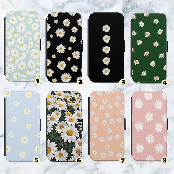 Cute Daisy Daisies Floral Vegan Leather Flip Case Cover Wallet. For iPhone SE 6 7 8 XR  11 12 13 14 Max  . For Samsung   S8 S9 S10 S20S21 +