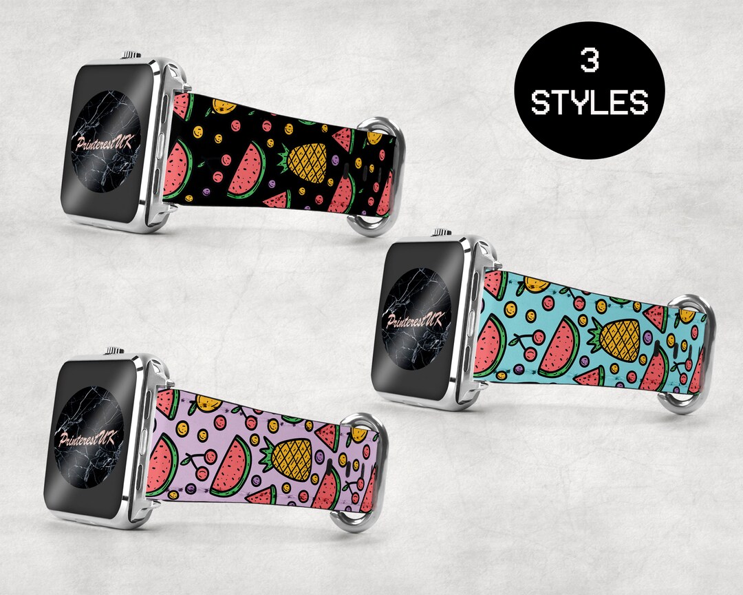 Fruity Watermelon Pineapple Colorido Patrón Vegan Leather Band Etsy