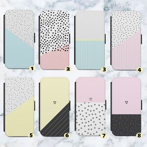 Cute Pastel Art Patterns Vegan Leather Flip Case Cover Wallet. For iPhone SE 6 7 8 XR  11 12 13 14 Max  . For Samsung   S8 S9 S10 S20 S21 +