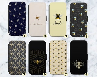 Bumblebee Bees Be Kind Vegan Leather Flip Case Cover Wallet. For iPhone SE 6 7 8 XR  11 12 13 14 Max  . For Samsung   S8 S9 S10 S20 S21 +