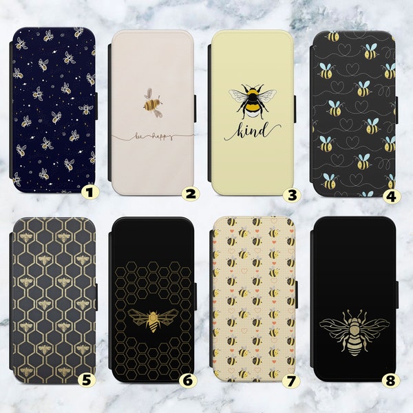 Bumblebee Bees Be Kind Vegan Leather Flip Case Cover Wallet. For iPhone SE 6 7 8 XR  11 12 13 14 Max  . For Samsung   S8 S9 S10 S20 S21 +