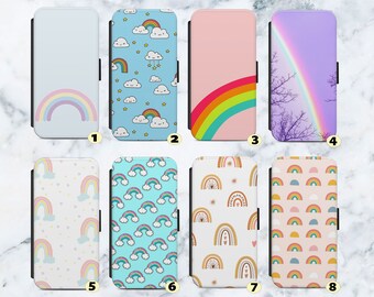 Cute Rainbow Aesthetic Vegan Leather Flip Case Cover Wallet. For iPhone SE 6 7 8 XR  11 12 13 14 Max  . For Samsung   S8 S9 S10 S20 S21 +