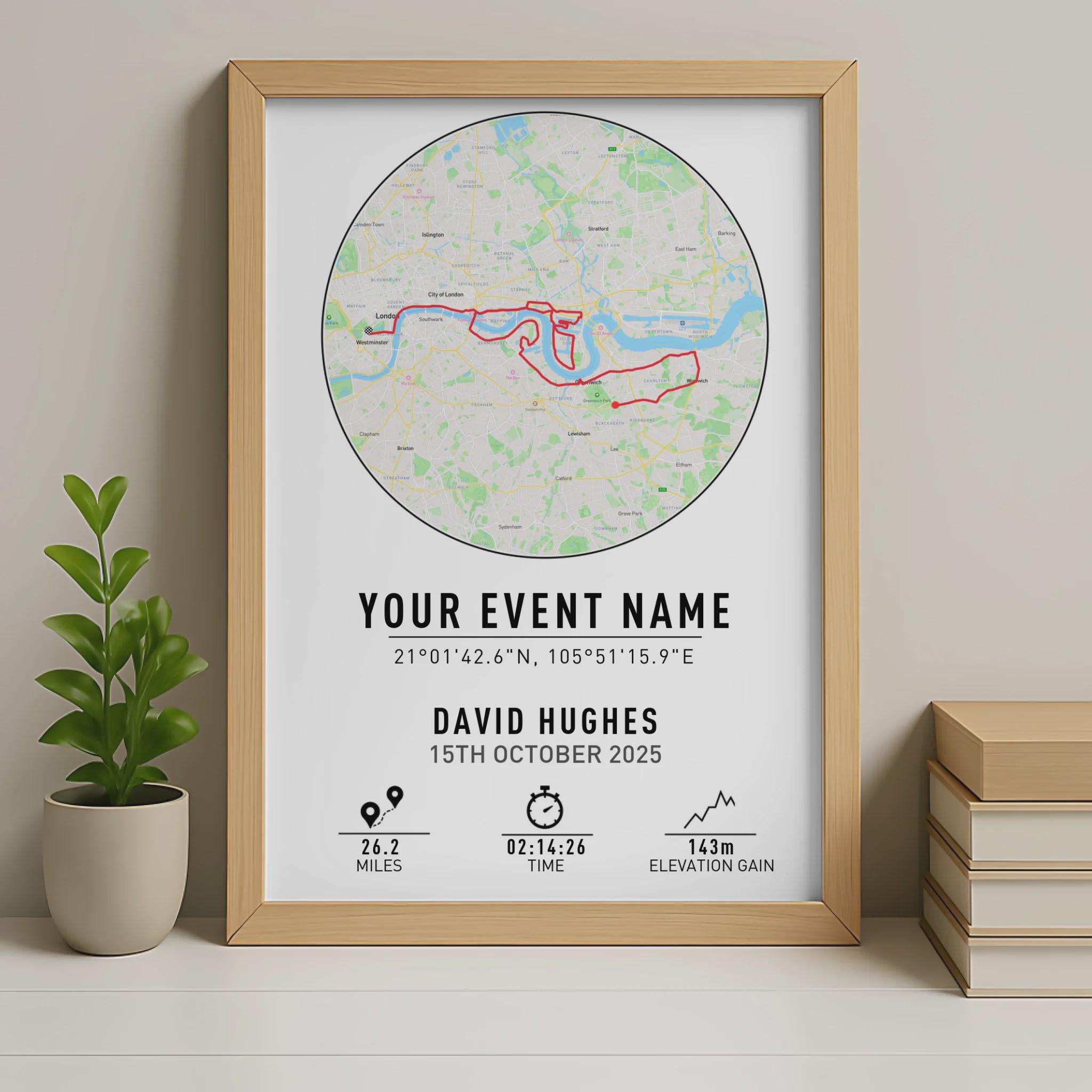 Personalised Route Map Print | Custom Running, Hiking or Cycling Gift ...