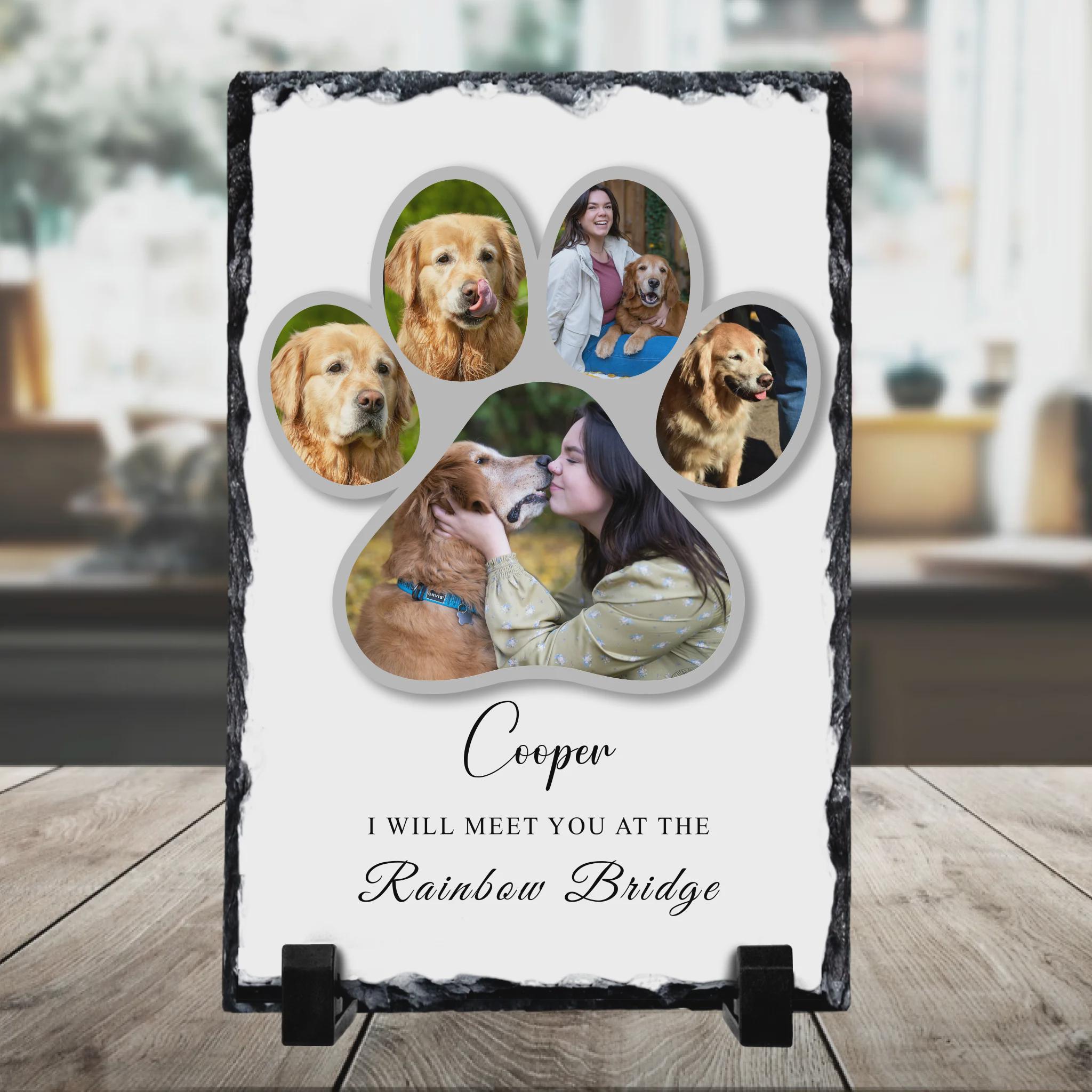 Personalised Rainbow Bridge Pet Memorial Slate — Custom Dog or Cat Paw ...