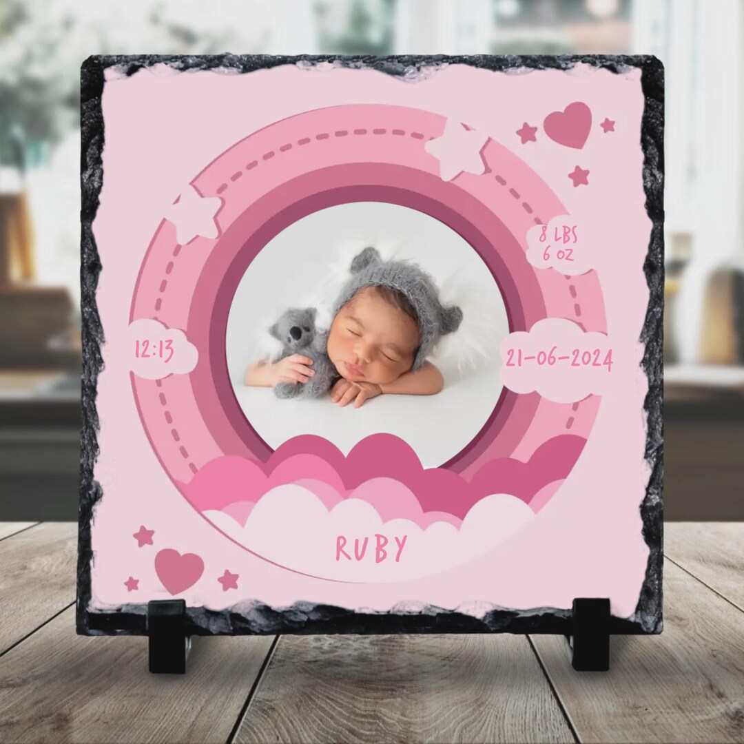 Personalised New Baby Girl Photo Slate | Birth Announcement Keepsake ...